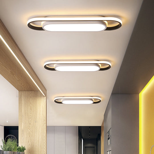 Sleek Black And White Led Flush Ceiling Light With Acrylic Shade In White/Warm 19/23 Width