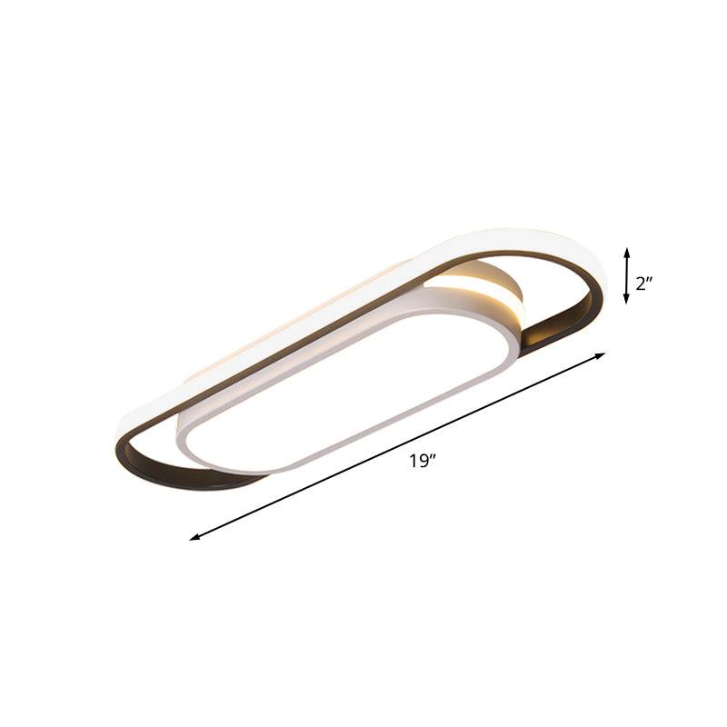 Sleek Black And White Led Flush Ceiling Light With Acrylic Shade In White/Warm 19’/23’ Width