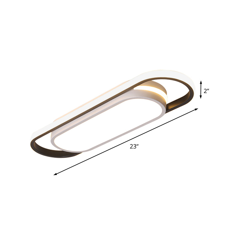 Sleek Black And White Led Flush Ceiling Light With Acrylic Shade In White/Warm 19’/23’ Width