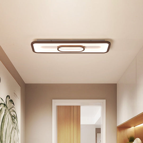 Rectangle Flush Mount Led Corridor Ceiling Light In Coffee White/Warm - 23.5/31.5 Wide Acrylic Panel