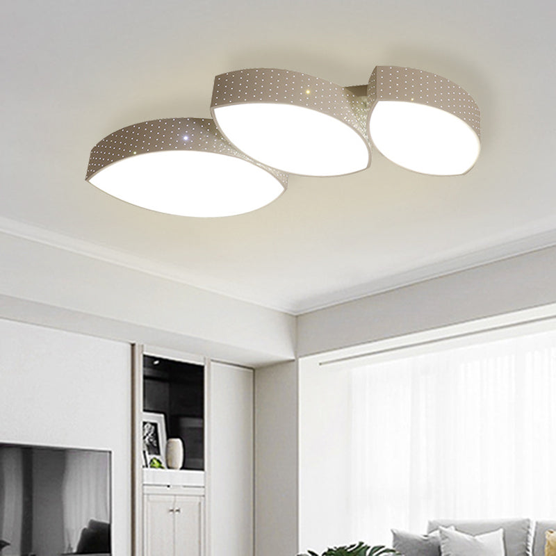 Minimalist 3-Leaf Led Ceiling Flush Lamp In White - Metal Living Room Fixture