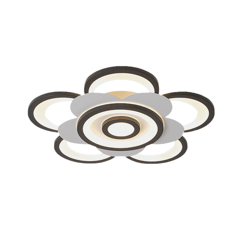 Contemporary White & Black Flower Flushmount Led Ceiling Light In White/Warm - 20.5’/24.5’ W