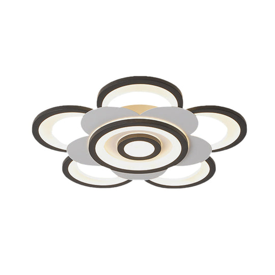 Contemporary White & Black Flower Flushmount Led Ceiling Light In White/Warm - 20.5’/24.5’ W