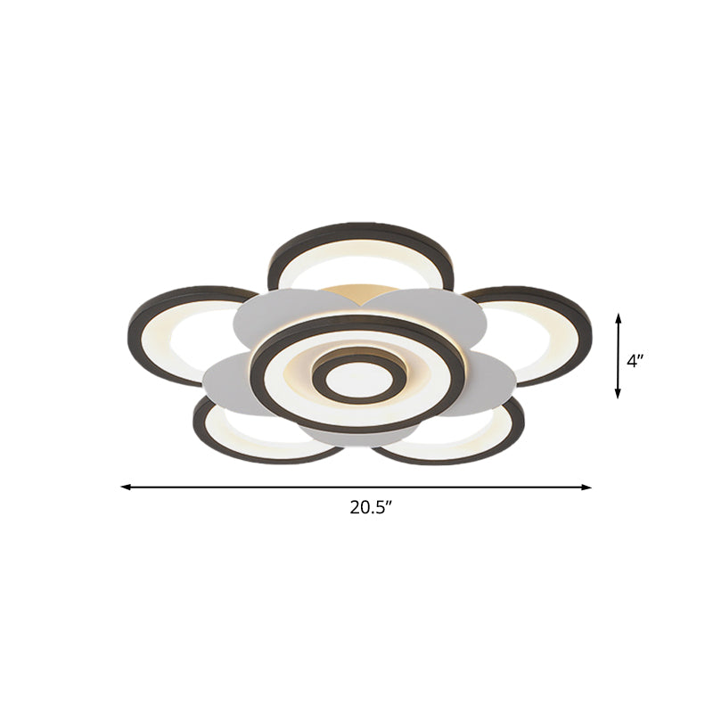 Contemporary White & Black Flower Flushmount Led Ceiling Light In White/Warm - 20.5’/24.5’ W