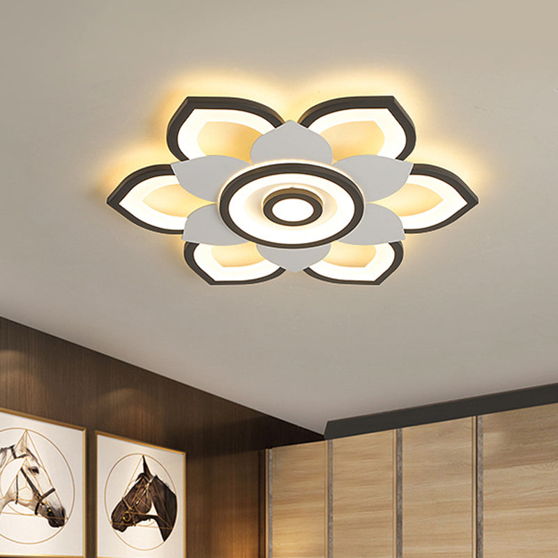 Modern Lotus Flush Ceiling Light With Led - 20.5’/24.5’ Acrylic Black/White Fixture In