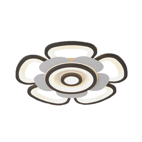 Contemporary Floral Acrylic Led Flush Mount Ceiling Light In Black And White With Warm/White Glow -