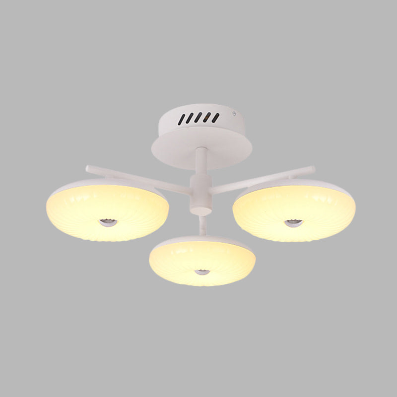 Minimalist Led Restaurant Flush Light Fixture - White Semi Ceiling Mount With Doughnut Acrylic Shade