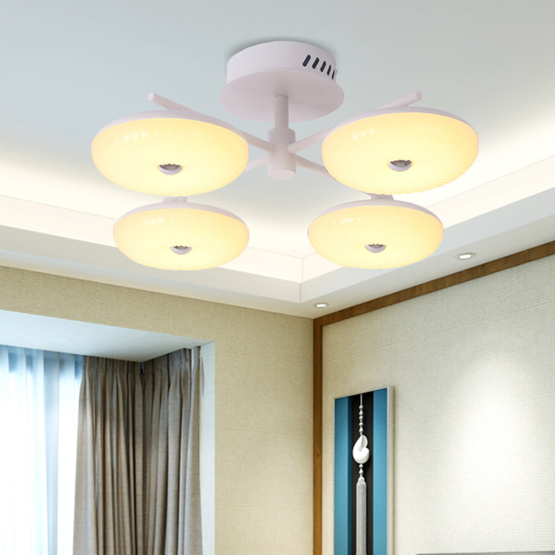 Minimalist Led Restaurant Flush Light Fixture - White Semi Ceiling Mount With Doughnut Acrylic Shade