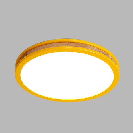Yellow Round Flushmount Led Wood Ceiling Light For Bedroom - 12’/16’ Dia