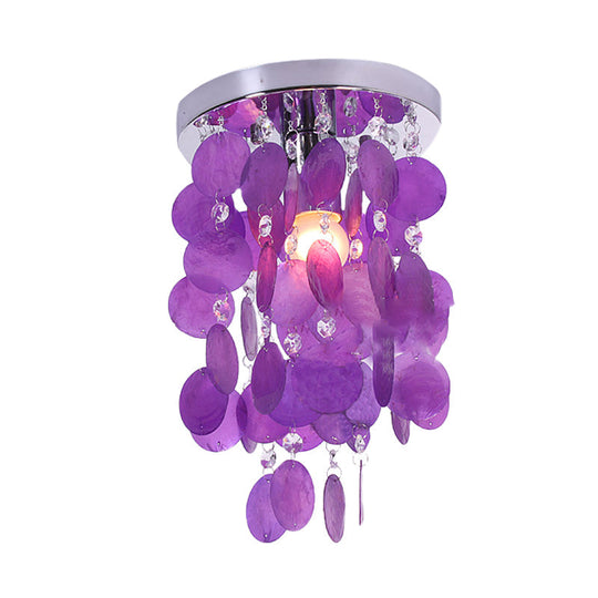Purple Waterfall Flushmount: Modern Shell Ceiling Lamp With 1 Bulb