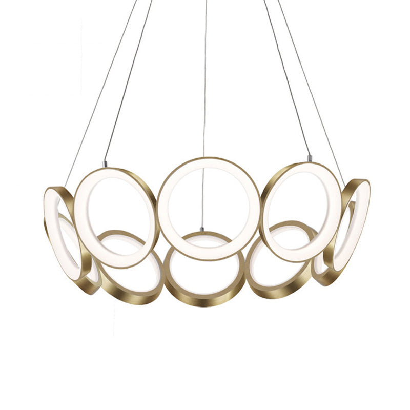 Contemporary Acrylic Black/Gold Led Chandelier - Multi-Ring Hanging Pendant Light In White/Warm For