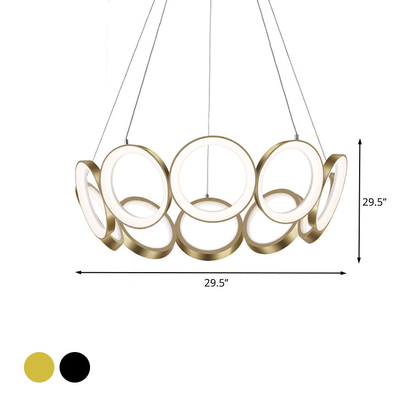 Contemporary Acrylic Black/Gold Led Chandelier - Multi-Ring Hanging Pendant Light In White/Warm For