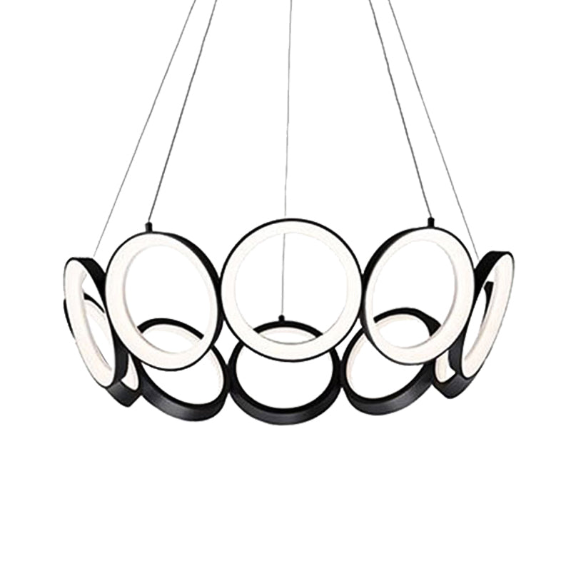 Contemporary Acrylic Black/Gold Led Chandelier - Multi-Ring Hanging Pendant Light In White/Warm For
