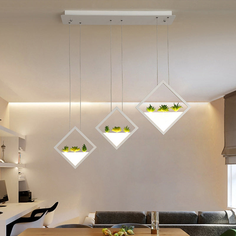 Modern Led Pendant Light With Rhombus Design And Plant Deco Warm/White White /