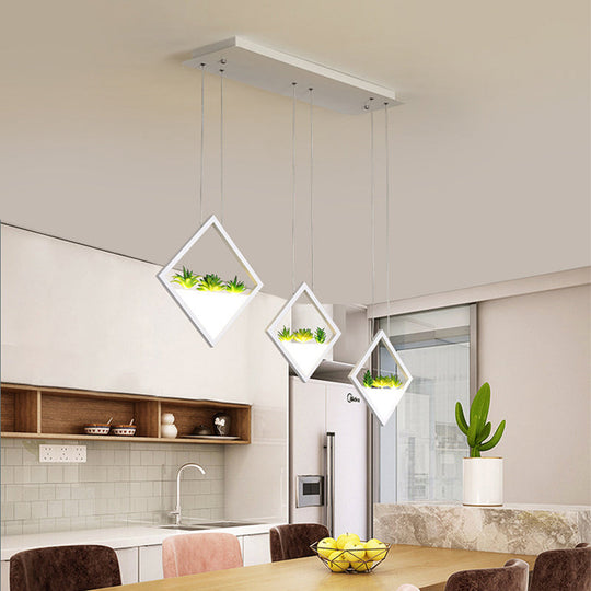 Modern Led Pendant Light With Rhombus Design And Plant Deco Warm/White