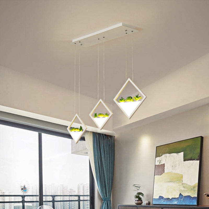 Modern Led Pendant Light With Rhombus Design And Plant Deco Warm/White