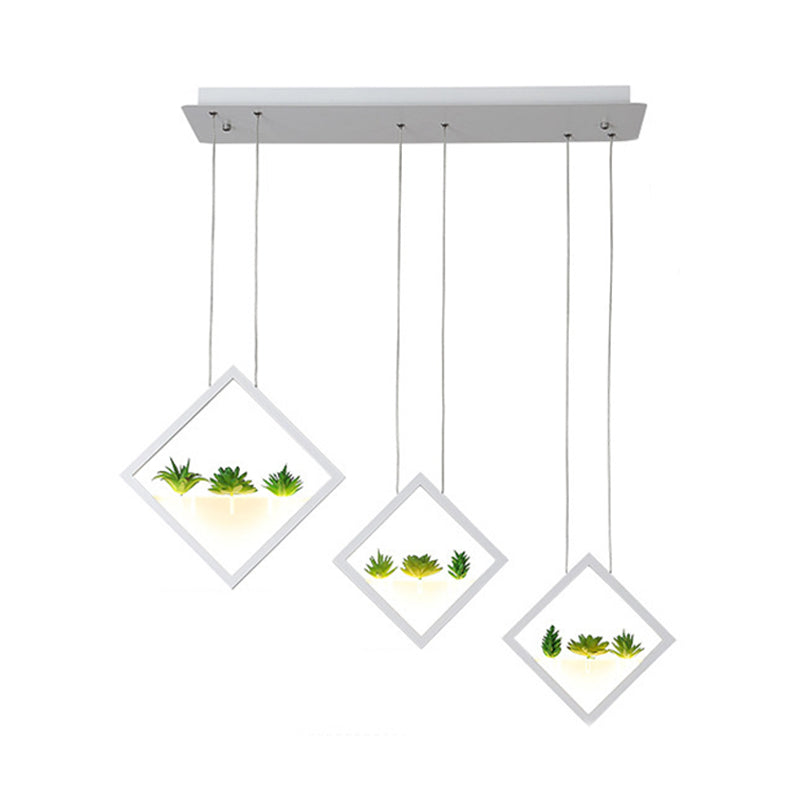Modern White Led Acrylic Pendant Lamp With Plant Deco - Warm/White Light
