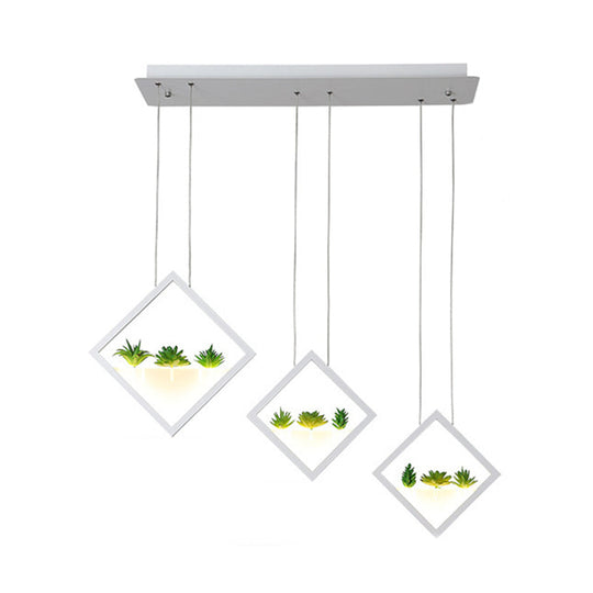 Modern White Led Acrylic Pendant Lamp With Plant Deco - Warm/White Light
