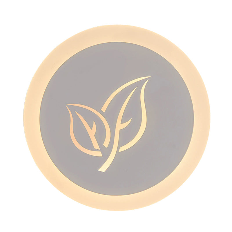 Contemporary Led Flush Wall Sconce In White With Leaf Pattern - Modern Circle Design