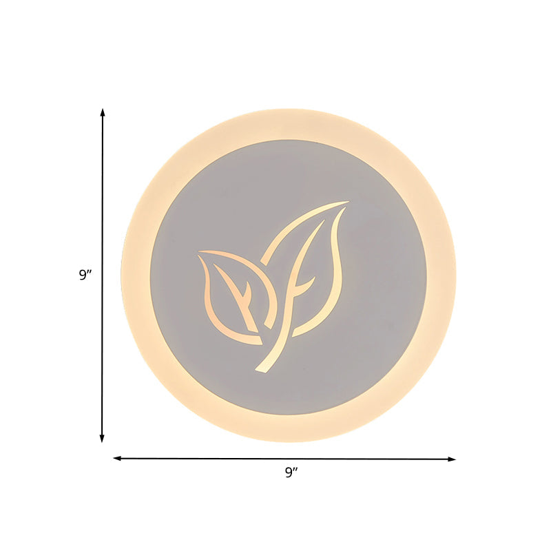 Contemporary Led Flush Wall Sconce In White With Leaf Pattern - Modern Circle Design