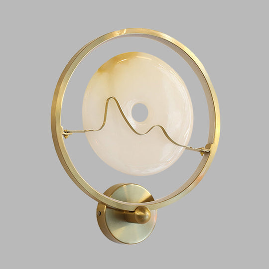 Jade Stone Led Wall Sconce With Gold Ring For Contemporary Clothing Store Lighting