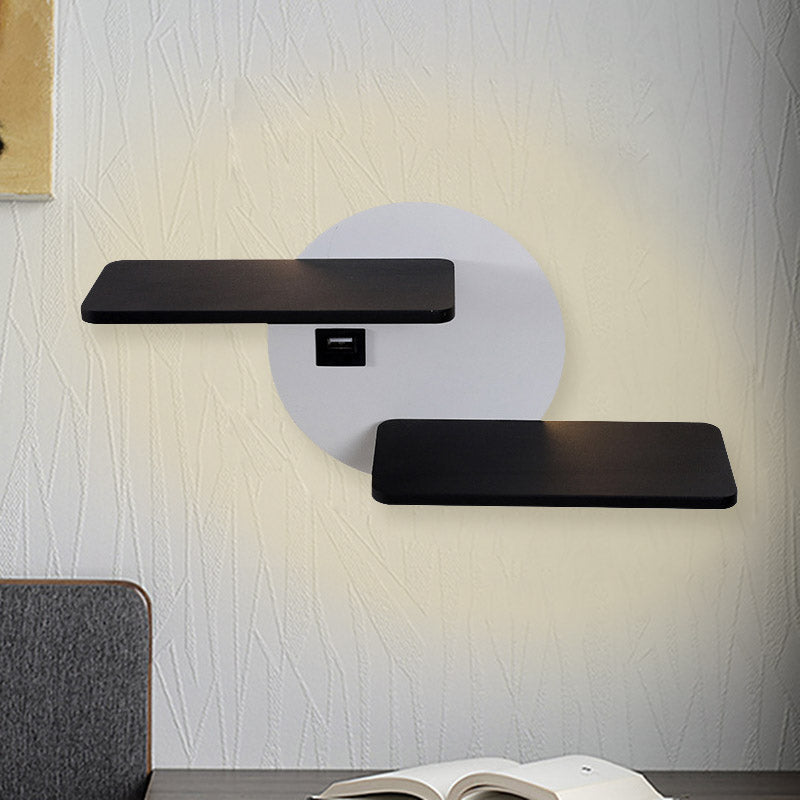 Modern Black And White Led Metal Sconce With Usb Port - Wall Mounted Rectangle Bedside Lighting