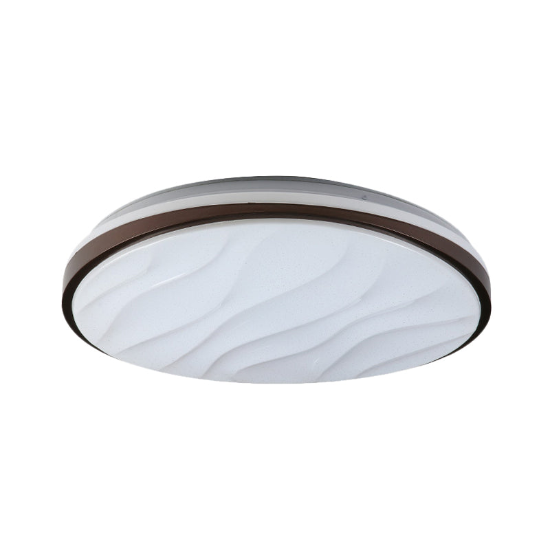 Modern Black Acrylic Led Ceiling Flush - Round & Wave Design 16’/19.5’ Dia Warm/White Light