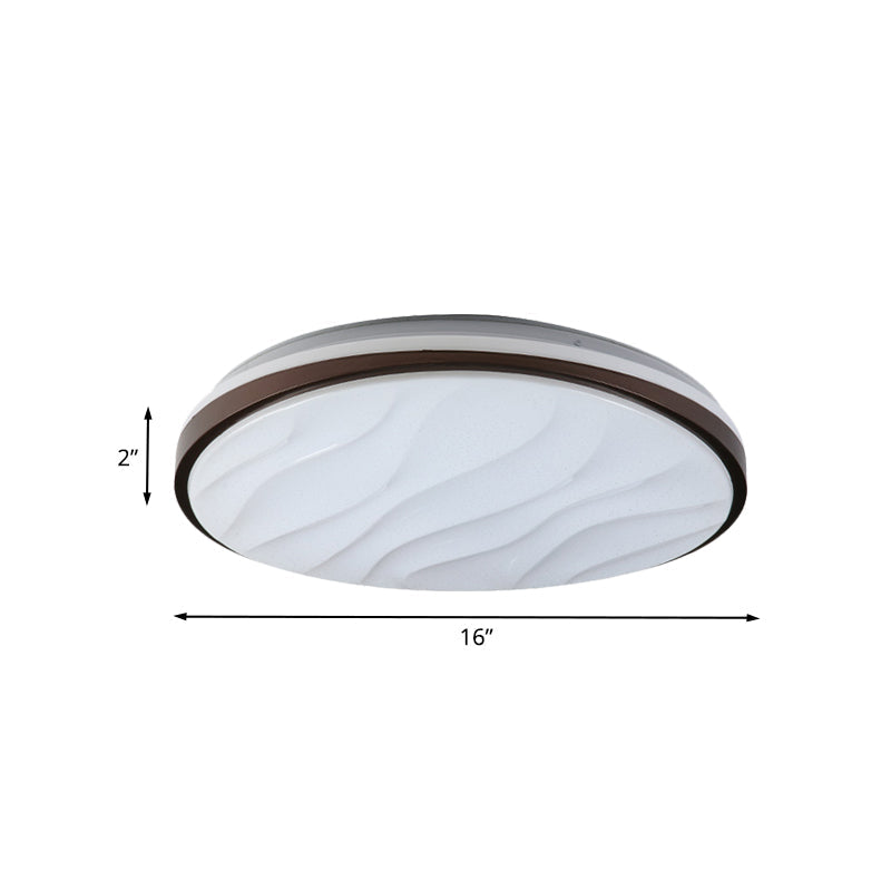 Modern Black Acrylic Led Ceiling Flush - Round & Wave Design 16’/19.5’ Dia Warm/White Light