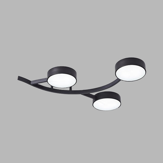 Modernist Black Led Semi - Flush Mount Ceiling Fixture With Metallic Small Drum And Branch Design
