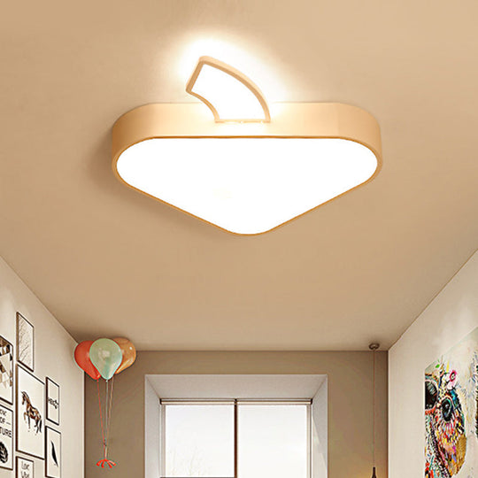 Modern Triangle Apple Ceiling Flush Mount Led Lighting For Child Bedroom In White 18’/21.5’ Wide