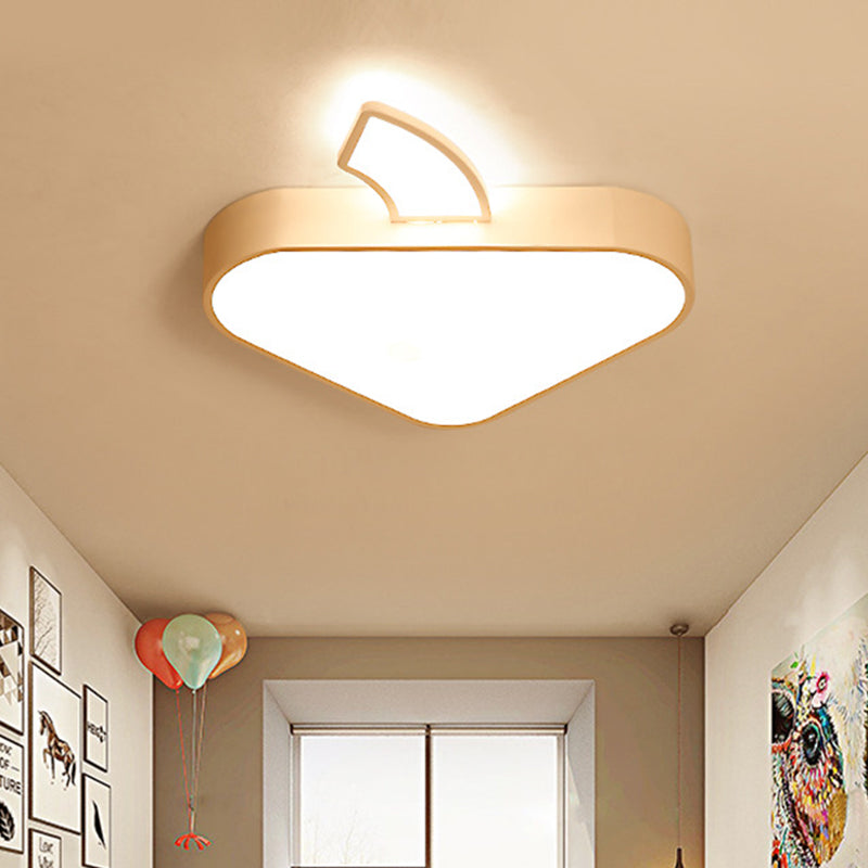 Modern Triangle Apple Ceiling Flush Mount Led Lighting For Child Bedroom In White 18/21.5 Wide