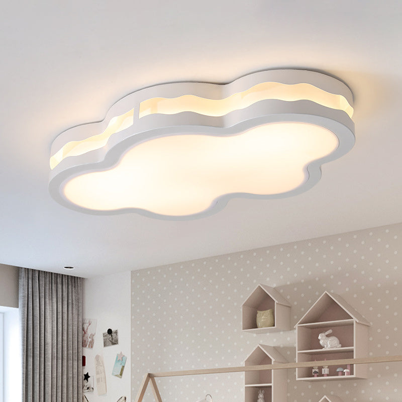 Contemporary Led Iron Flush Mount Light For Children’s Bedroom - White Cloud Design Warm/White