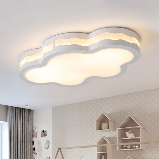 Contemporary Led Iron Flush Mount Light For Childrens Bedroom - White Cloud Design Warm/White