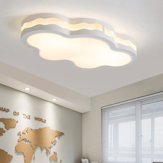 Contemporary Led Iron Flush Mount Light For Children’s Bedroom - White Cloud Design Warm/White