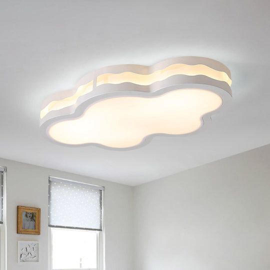 Contemporary Led Iron Flush Mount Light For Childrens Bedroom - White Cloud Design Warm/White