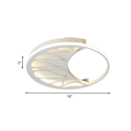 White Acrylic Moon Flush Light - Led Ceiling Fixture For Contemporary Bedroom Decor (16/19.5 Wide)