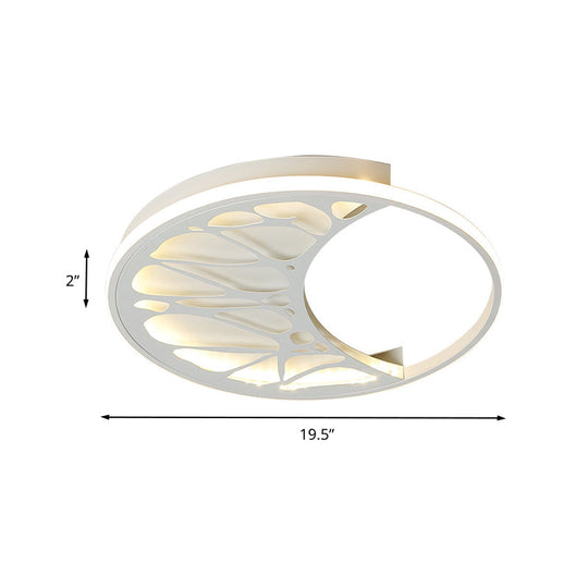 White Acrylic Moon Flush Light - Led Ceiling Fixture For Contemporary Bedroom Decor (16’/19.5’ Wide)