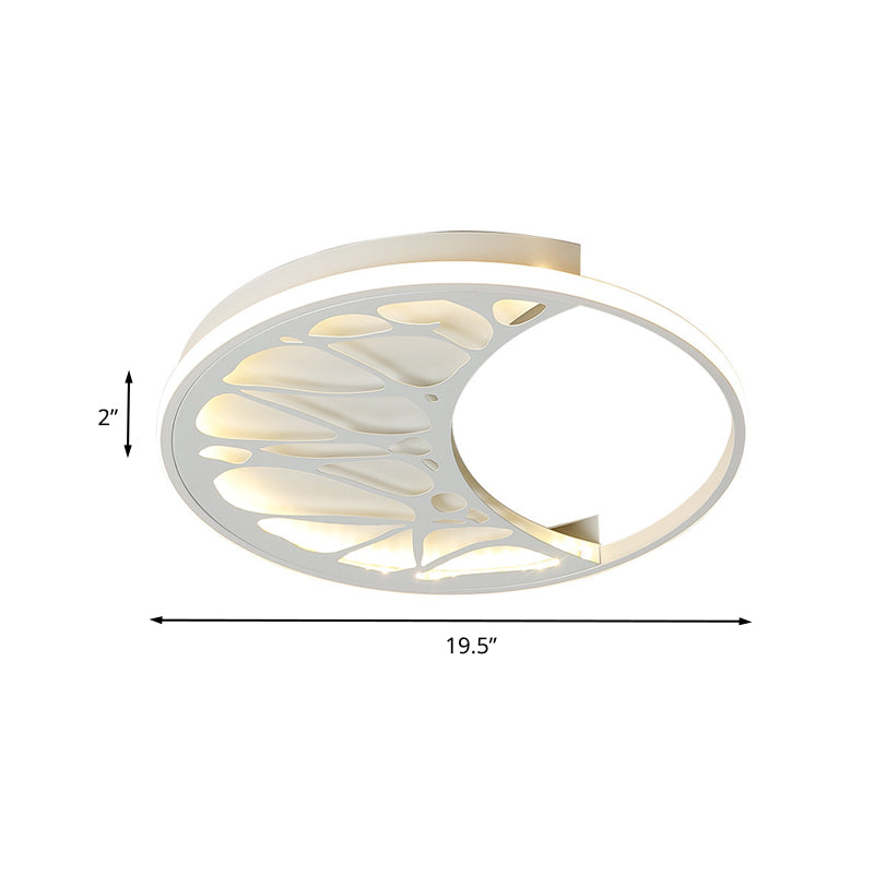 White Acrylic Moon Flush Light - Led Ceiling Fixture For Contemporary Bedroom Decor (16/19.5 Wide)