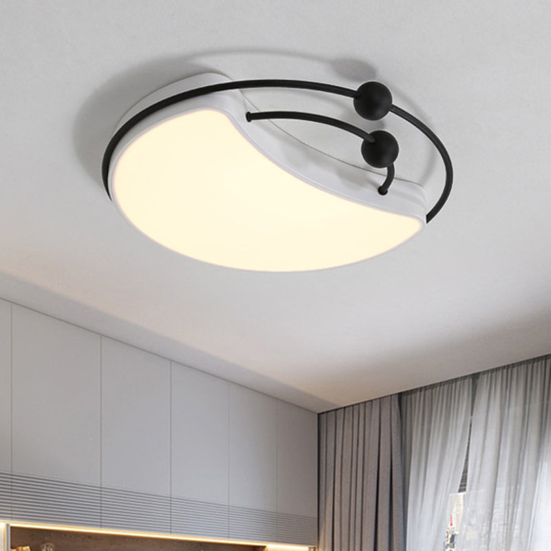Modern Moon Led Flush Mount Ceiling Light In Minimalist Design - White/Black With Recessed Diffuser