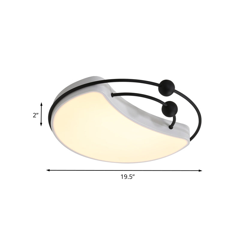 Modern Moon Led Flush Mount Ceiling Light In Minimalist Design - White/Black With Recessed Diffuser