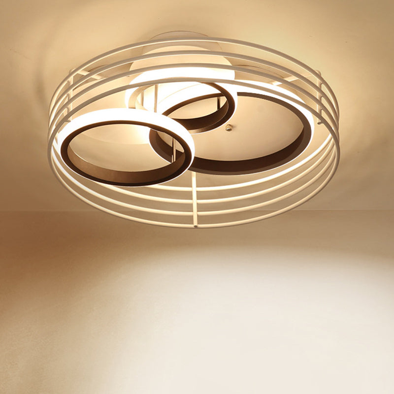 Rings Bedroom Flushmount Acrylic Led Flush Lamp - Contemporary Design Metal Cage Black/White