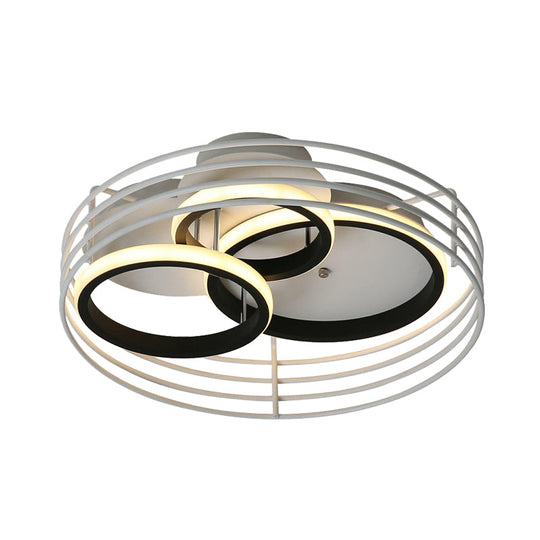 Rings Bedroom Flushmount Acrylic Led Flush Lamp - Contemporary Design Metal Cage Black/White