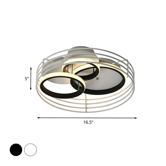 Rings Bedroom Flushmount Acrylic Led Flush Lamp - Contemporary Design Metal Cage Black/White