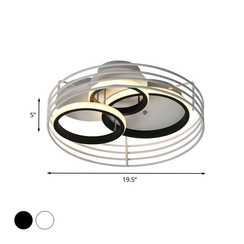 Rings Bedroom Flushmount Acrylic Led Flush Lamp - Contemporary Design Metal Cage Black/White