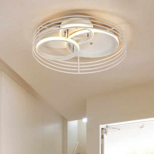 Rings Bedroom Flushmount Acrylic Led Flush Lamp - Contemporary Design Metal Cage Black/White