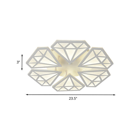 Diamond Acrylic Flush Mount Led Ceiling Light In Warm/White - Contemporary White Fixture