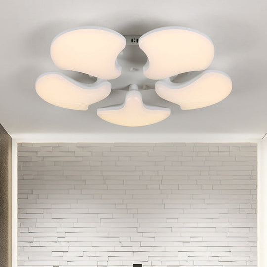 Modern White Led Ceiling Mounted Fixture With 3/5 Heads Shell Acrylic Shade - 23.5/27.5 Wide / 27.5