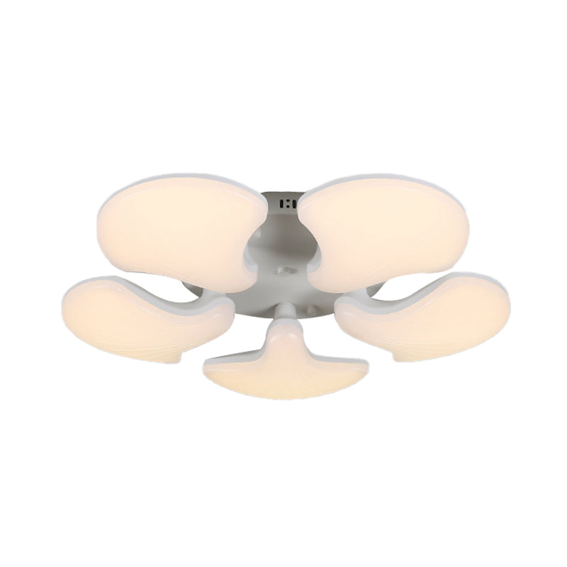 Modern White Led Ceiling Mounted Fixture With 3/5 Heads Shell Acrylic Shade - 23.5/27.5 Wide