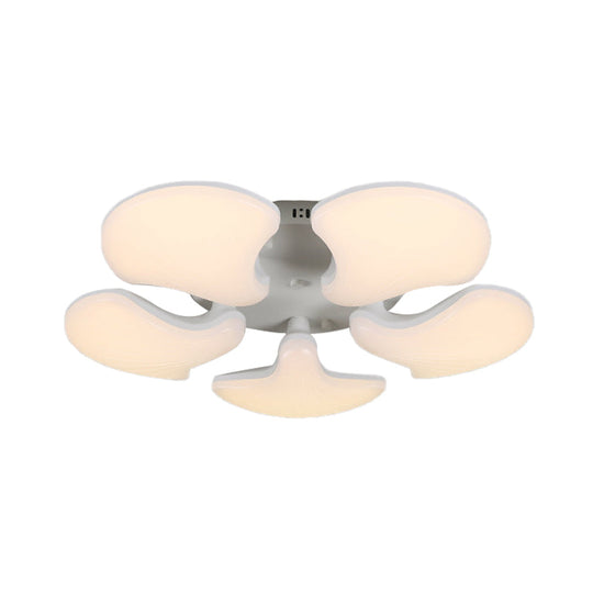 Modern White Led Ceiling Mounted Fixture With 3/5 Heads Shell Acrylic Shade - 23.5/27.5 Wide