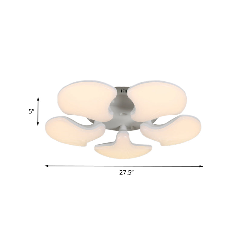 Modern White Led Ceiling Mounted Fixture With 3/5 Heads Shell Acrylic Shade - 23.5/27.5 Wide